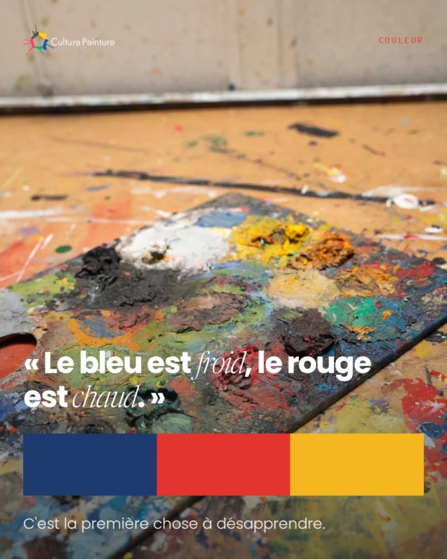 « Le bleu est froid, le rouge est chaud. » C'est la première chose à désapprendre.Un bleu paraît plus chaud à côté d'un bleu plus froid. Un même rouge change de perception selon la couleur qui l'entoure. Une couleur ne se juge jamais seule : elle se juge dans sa relation aux autres.C'est tout l'objet de notre formation Couleur, la plus suivie de nos programmes.Apprenez à maîtriser les relations entre les couleurs — lien en bio.#couleur #theoriedelacouleur #peinture #culturepeinture #geneve
